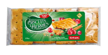 Печиво затяжне з начинкою "BISCUITS & BERRIES" журавлина та родзинки, 210г