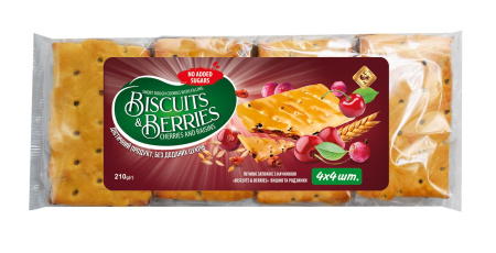 Печиво затяжне з начинкою "BISCUITS & BERRIES" вишня та родзинки, 210г