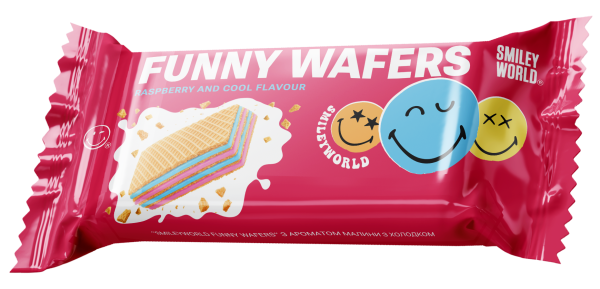 Вафлі з начинкою “SmileyWorld FUNNY WAFERS” з ароматом малини з холодком, 400г