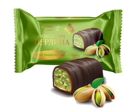 Цукерки глазуровані шоколадною глазур’ю "ШОКОЛАДНА ПЕРЛИНА" З ФІСТАШКОЮ 1кг