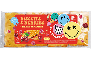 Short dough cookies with filling SmileyWorld® BISCUITS & BERRIES blueberries and raisins