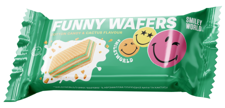 Вафлі з начинкою “SmileyWorld FUNNY WAFERS” з ароматом солодкої вати та кактусу, 400г